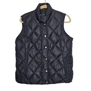 Lands' End Puffer Down Vest Quilted Snap Front Sleeveless Jacket Black‎ M